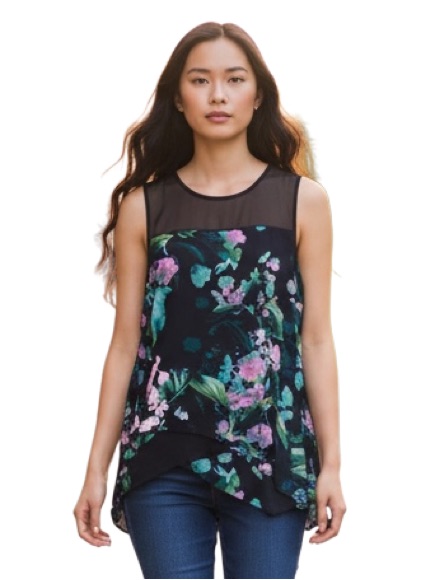 Zac & Rachel Floral Sleeveless Asymmetrical Blouse
